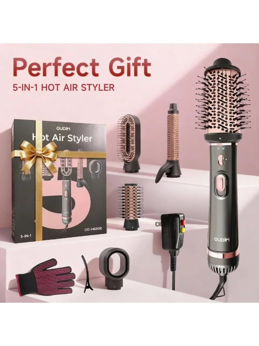 5-in-1 Hot Air Styler & Hair Dryer Brush, 1200W, Negative Ion, 3 Temp Levels